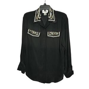 Bob Mackie Lavish Luxury Beaded 100% Silk Button Down Vintage Shirt Size 8